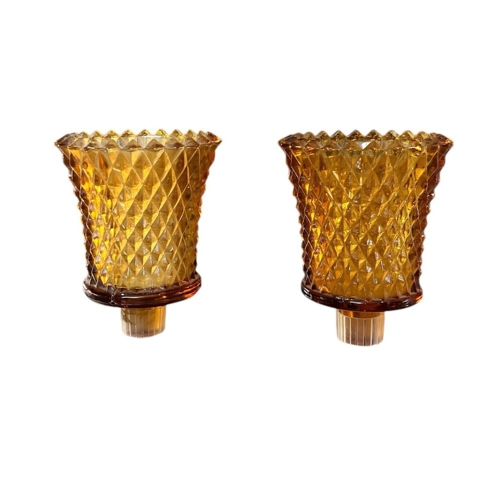 Vintage Amber Glass Hobnail Diamond Point Peg Shades Votive Glass Replacement